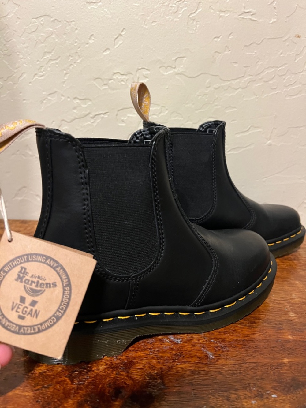 Dr. Martens Kids Black Chelsea Boots with Yellow Stitching